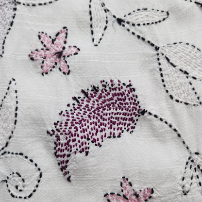 albaas | Kantha Work on Grip Silk Shirt's Front and Sleeves with Plain Trousers-Unstitched 2PC Suit   | AGSKWST-36702-J-WHITE-B