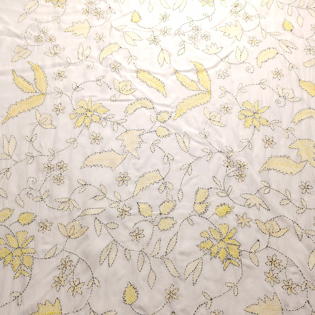 albaas | Kantha Work on Grip Silk Shirt's Front and Sleeves with Plain Trousers-Unstitched 2PC Suit   | AGSKWST-36702-L-WHITE