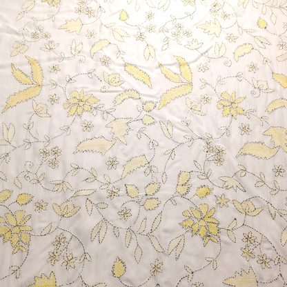 albaas | Kantha Work on Grip Silk Shirt's Front and Sleeves with Plain Trousers-Unstitched 2PC Suit   | AGSKWST-36702-L-WHITE