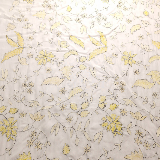 albaas | Kantha Work on Grip Silk Shirt's Front and Sleeves with Plain Trousers-Unstitched 2PC Suit   | AGSKWST-36702-L-WHITE