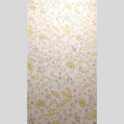 albaas | Kantha Work on Grip Silk Shirt's Front and Sleeves with Plain Trousers-Unstitched 2PC Suit   | AGSKWST-36702-L-WHITE