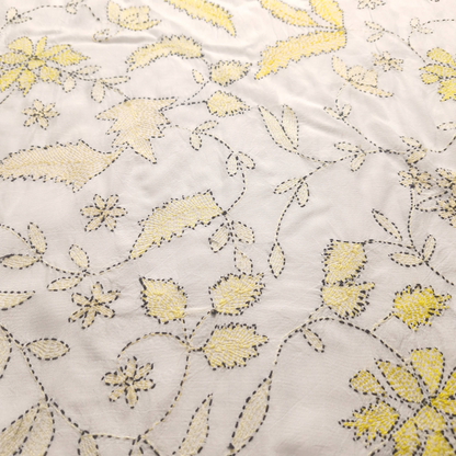 albaas | Kantha Work on Grip Silk Shirt's Front and Sleeves with Plain Trousers-Unstitched 2PC Suit   | AGSKWST-36702-L-WHITE