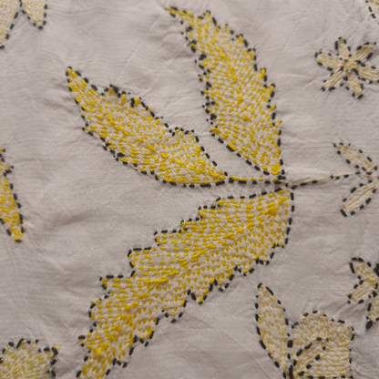 albaas | Kantha Work on Grip Silk Shirt's Front and Sleeves with Plain Trousers-Unstitched 2PC Suit   | AGSKWST-36702-L-WHITE