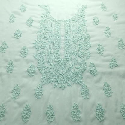 albaas | Lucknavi Chikankari on Soft Chiffon Shirt's Front and Sleeves with Dupatta Sprayed with Motifs - Unstitched 2PC Suit   | AKCLCSD-36701-AQUAMARINE
