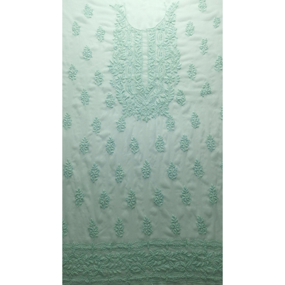 albaas | Lucknavi Chikankari on Soft Chiffon Shirt's Front and Sleeves with Dupatta Sprayed with Motifs - Unstitched 2PC Suit   | AKCLCSD-36701-AQUAMARINE