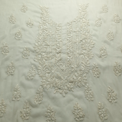 albaas | Lucknavi Chikankari on Soft Chiffon Shirt's Front and Sleeves with Dupatta Sprayed with Motifs - Unstitched 2PC Suit   | AKCLCSD-36701-BEIGE