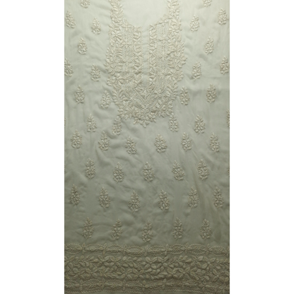 albaas | Lucknavi Chikankari on Soft Chiffon Shirt's Front and Sleeves with Dupatta Sprayed with Motifs - Unstitched 2PC Suit   | AKCLCSD-36701-BEIGE