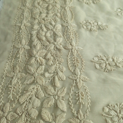 albaas | Lucknavi Chikankari on Soft Chiffon Shirt's Front and Sleeves with Dupatta Sprayed with Motifs - Unstitched 2PC Suit   | AKCLCSD-36701-BEIGE