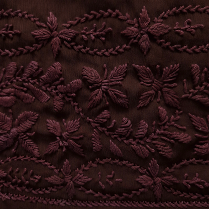 albaas | Lucknavi Chikankari on Soft Chiffon Shirt's Front and Sleeves with Dupatta Sprayed with Motifs - Unstitched 2PC Suit   | AKCLCSD-36701-CHOCOLATE