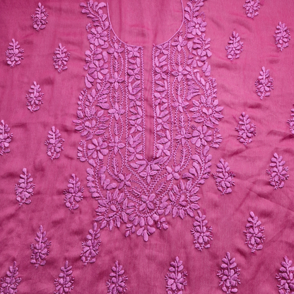 albaas | Lucknavi Chikankari on Soft Chiffon Shirt's Front and Sleeves with Dupatta Sprayed with Motifs - Unstitched 2PC Suit   | AKCLCSD-36701-RED