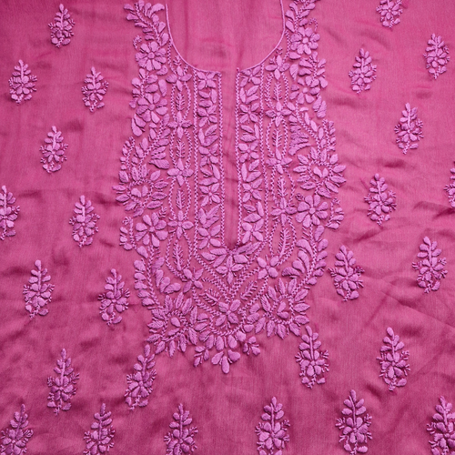 albaas | Lucknavi Chikankari on Soft Chiffon Shirt's Front and Sleeves with Dupatta Sprayed with Motifs - Unstitched 2PC Suit   | AKCLCSD-36701-RED