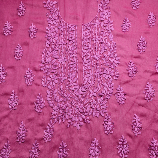 albaas | Lucknavi Chikankari on Soft Chiffon Shirt's Front and Sleeves with Dupatta Sprayed with Motifs - Unstitched 2PC Suit   | AKCLCSD-36701-RED