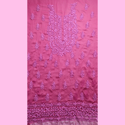 albaas | Lucknavi Chikankari on Soft Chiffon Shirt's Front and Sleeves with Dupatta Sprayed with Motifs - Unstitched 2PC Suit   | AKCLCSD-36701-RED