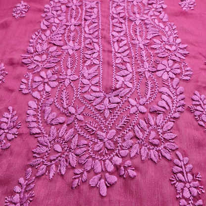 albaas | Lucknavi Chikankari on Soft Chiffon Shirt's Front and Sleeves with Dupatta Sprayed with Motifs - Unstitched 2PC Suit   | AKCLCSD-36701-RED