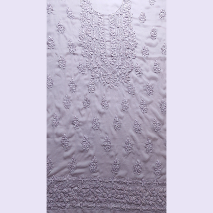 albaas | Lucknavi Chikankari on Soft Chiffon Shirt's Front and Sleeves with Dupatta Sprayed with Motifs - Unstitched 2PC Suit   | AKCLCSD-36701-THISTLE