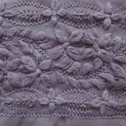 albaas | Lucknavi Chikankari on Soft Chiffon Shirt's Front and Sleeves with Dupatta Sprayed with Motifs - Unstitched 2PC Suit   | AKCLCSD-36701-THISTLE