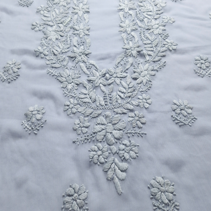 albaas | Lucknavi Chikankari on Soft Chiffon Shirt's Front and Sleeves with Dupatta Sprayed with Motifs - Unstitched 2PC Suit   | AKCLCSD-36703-GRAY