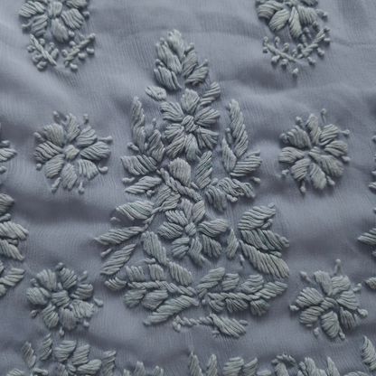 albaas | Lucknavi Chikankari on Soft Chiffon Shirt's Front and Sleeves with Dupatta Sprayed with Motifs - Unstitched 2PC Suit   | AKCLCSD-36703-GRAY