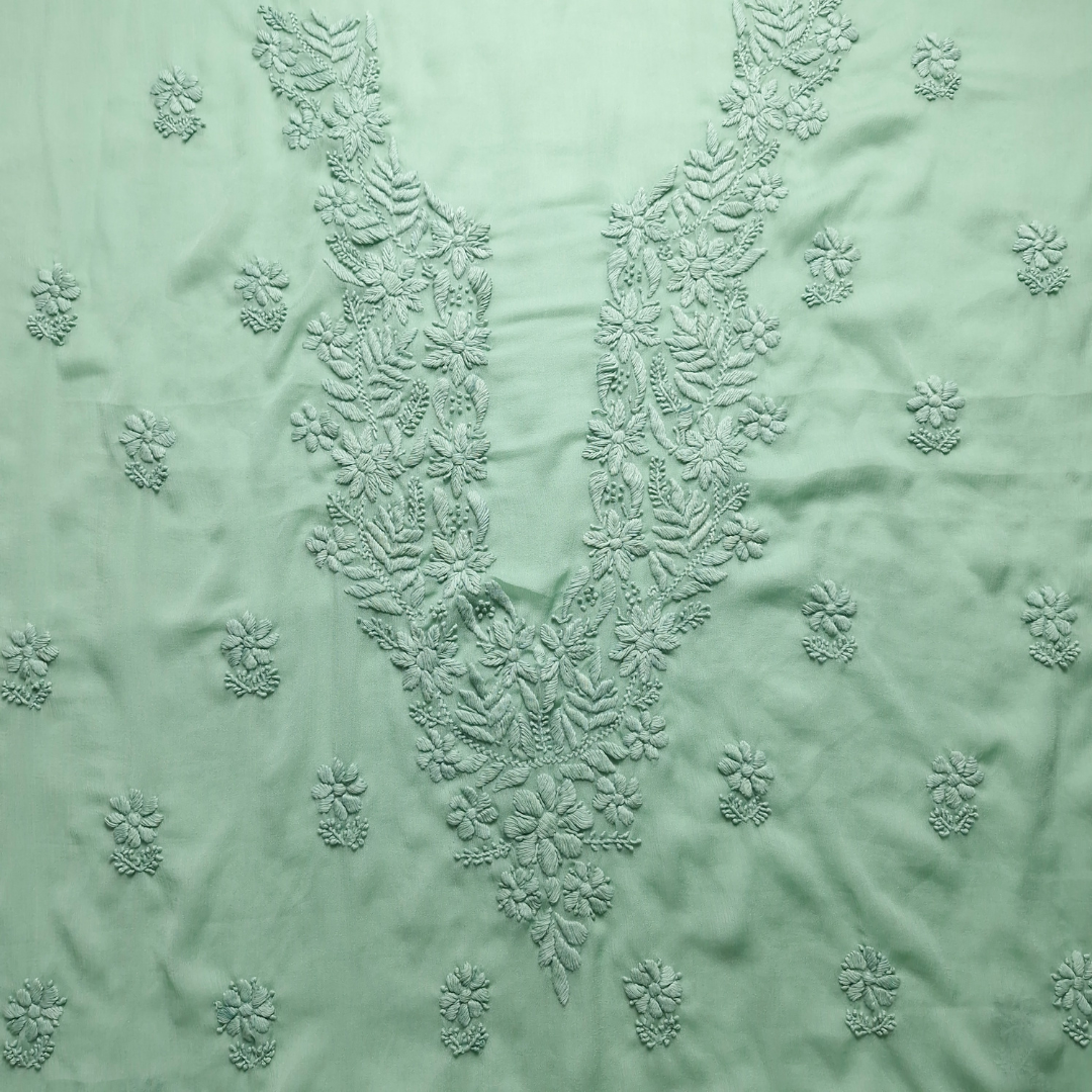 albaas | Lucknavi Chikankari on Soft Chiffon Shirt's Front and Sleeves with Dupatta Sprayed with Motifs - Unstitched 2PC Suit   | AKCLCSD-36703-LIGHT OXLEY