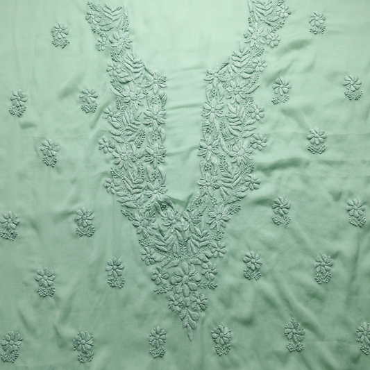 albaas | Lucknavi Chikankari on Soft Chiffon Shirt's Front and Sleeves with Dupatta Sprayed with Motifs - Unstitched 2PC Suit   | AKCLCSD-36703-LIGHT OXLEY