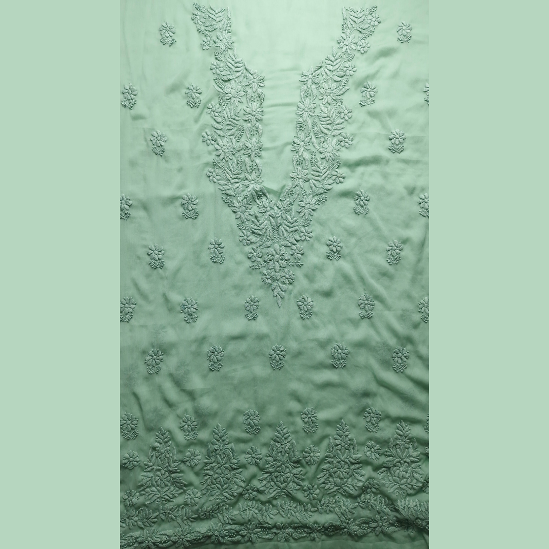 albaas | Lucknavi Chikankari on Soft Chiffon Shirt's Front and Sleeves with Dupatta Sprayed with Motifs - Unstitched 2PC Suit   | AKCLCSD-36703-LIGHT OXLEY
