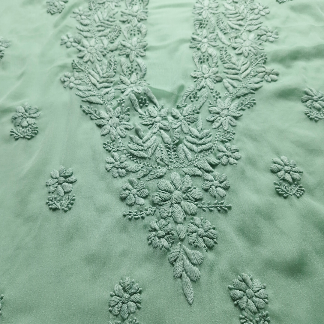 albaas | Lucknavi Chikankari on Soft Chiffon Shirt's Front and Sleeves with Dupatta Sprayed with Motifs - Unstitched 2PC Suit   | AKCLCSD-36703-LIGHT OXLEY