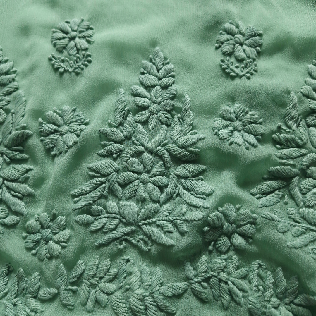 albaas | Lucknavi Chikankari on Soft Chiffon Shirt's Front and Sleeves with Dupatta Sprayed with Motifs - Unstitched 2PC Suit   | AKCLCSD-36703-LIGHT OXLEY