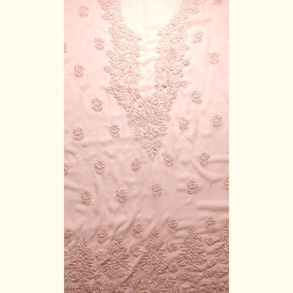 albaas | Lucknavi Chikankari on Soft Chiffon Shirt's Front and Sleeves with Dupatta Sprayed with Motifs - Unstitched 2PC Suit   | AKCLCSD-36703-PINKISH PEACH
