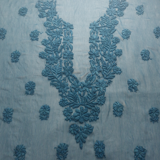 albaas | Lucknavi Chikankari on Soft Chiffon Shirt's Front and Sleeves with Dupatta Sprayed with Motifs - Unstitched 2PC Suit   | AKCLCSD-36703-TEAL