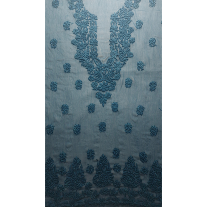 albaas | Lucknavi Chikankari on Soft Chiffon Shirt's Front and Sleeves with Dupatta Sprayed with Motifs - Unstitched 2PC Suit   | AKCLCSD-36703-TEAL