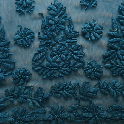 albaas | Lucknavi Chikankari on Soft Chiffon Shirt's Front and Sleeves with Dupatta Sprayed with Motifs - Unstitched 2PC Suit   | AKCLCSD-36703-TEAL
