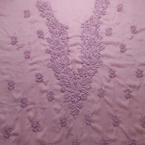 albaas | Lucknavi Chikankari on Soft Chiffon Shirt's Front and Sleeves with Dupatta Sprayed with Motifs - Unstitched 2PC Suit   | AKCLCSD-36703-TEA ROSE