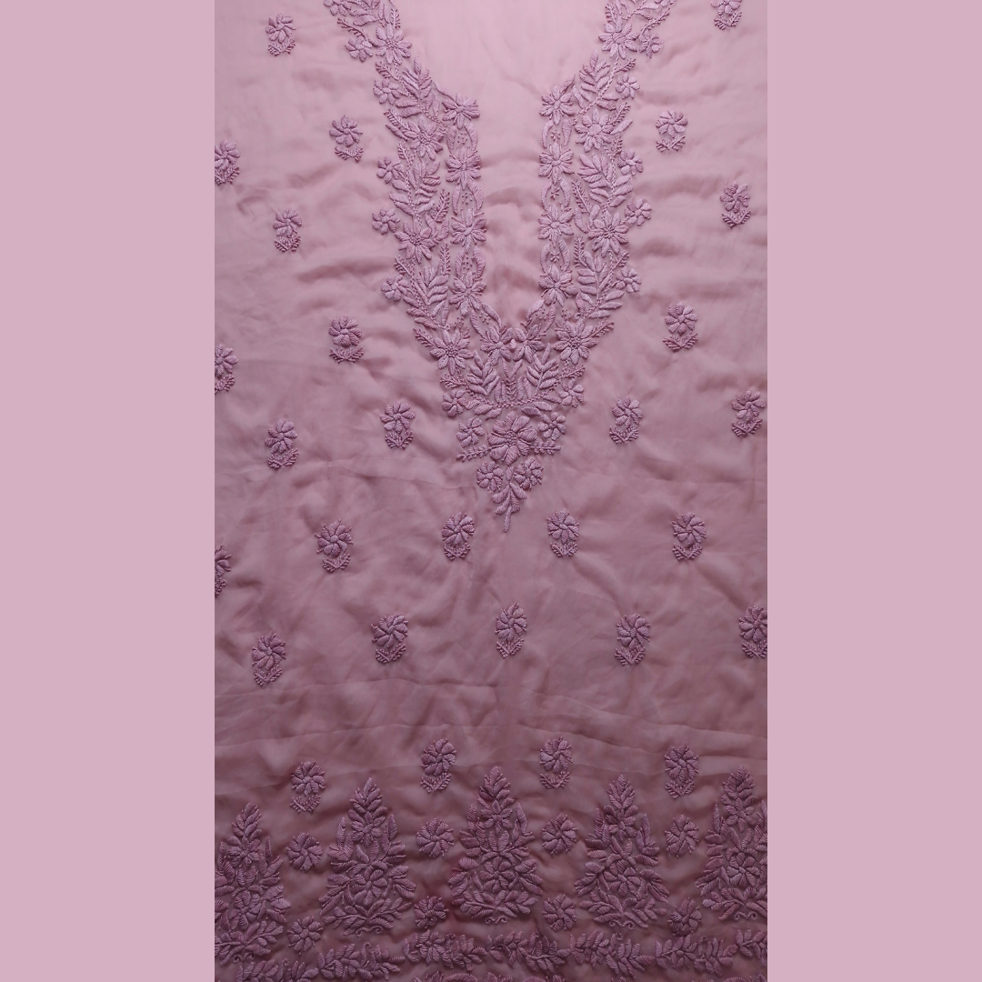 albaas | Lucknavi Chikankari on Soft Chiffon Shirt's Front and Sleeves with Dupatta Sprayed with Motifs - Unstitched 2PC Suit   | AKCLCSD-36703-TEA ROSE