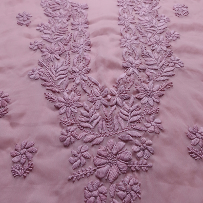 albaas | Lucknavi Chikankari on Soft Chiffon Shirt's Front and Sleeves with Dupatta Sprayed with Motifs - Unstitched 2PC Suit   | AKCLCSD-36703-TEA ROSE