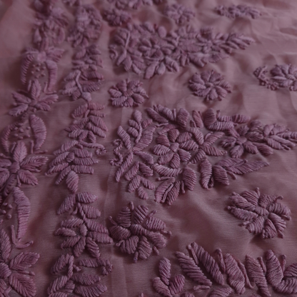 albaas | Lucknavi Chikankari on Soft Chiffon Shirt's Front and Sleeves with Dupatta Sprayed with Motifs - Unstitched 2PC Suit   | AKCLCSD-36703-TEA ROSE