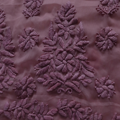 albaas | Lucknavi Chikankari on Soft Chiffon Shirt's Front and Sleeves with Dupatta Sprayed with Motifs - Unstitched 2PC Suit   | AKCLCSD-36703-TEA ROSE