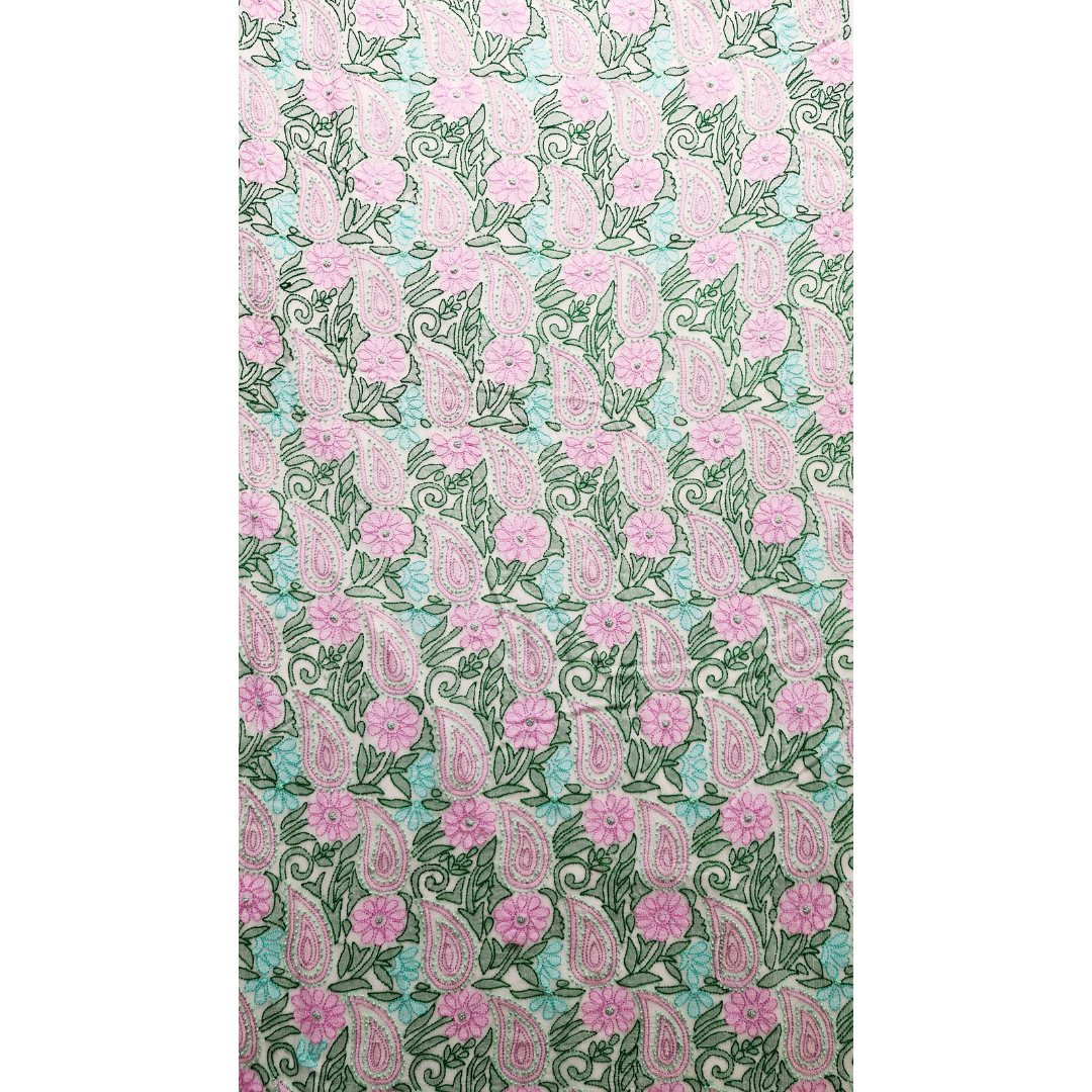 albaas | Shadow Chikankari on Soft Chiffon Shirt's Front and Sleeves with Dupatta Sprayed with Motifs - Unstitched 2PC Suit   | AKCSSD-36550-A-PURPLEISH-O-WHITE