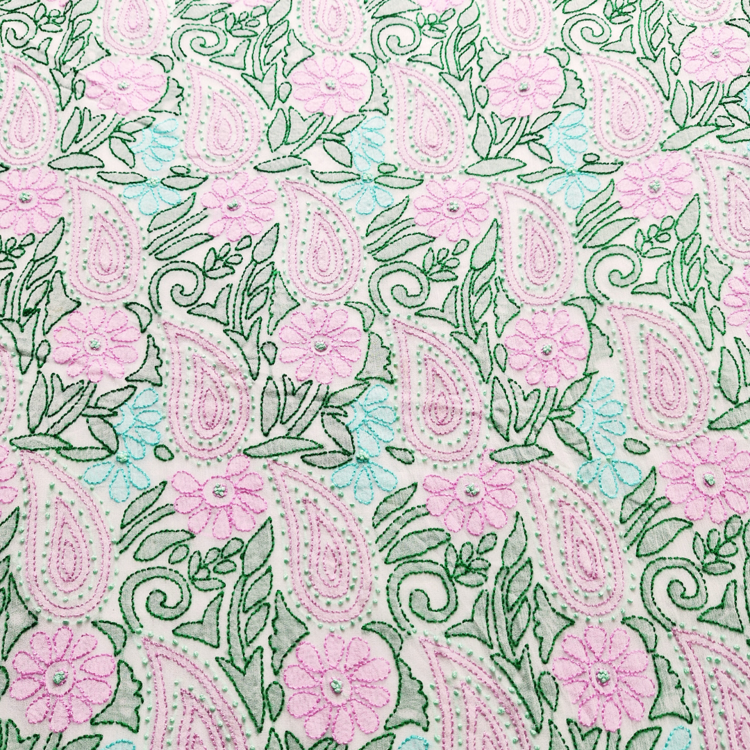 albaas | Shadow Chikankari on Soft Chiffon Shirt's Front and Sleeves with Dupatta Sprayed with Motifs - Unstitched 2PC Suit   | AKCSSD-36550-A-PURPLEISH-O-WHITE