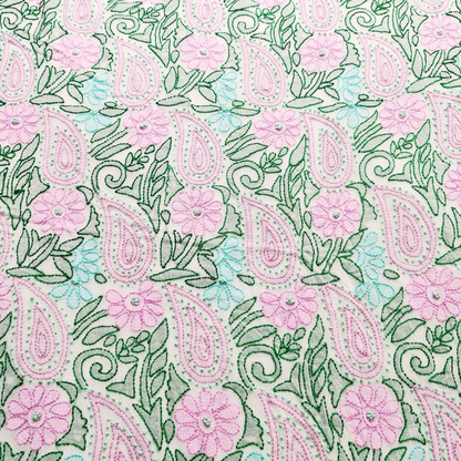 albaas | Shadow Chikankari on Soft Chiffon Shirt's Front and Sleeves with Dupatta Sprayed with Motifs - Unstitched 2PC Suit   | AKCSSD-36550-A-PURPLEISH-O-WHITE