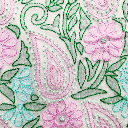 albaas | Shadow Chikankari on Soft Chiffon Shirt's Front and Sleeves with Dupatta Sprayed with Motifs - Unstitched 2PC Suit   | AKCSSD-36550-A-PURPLEISH-O-WHITE