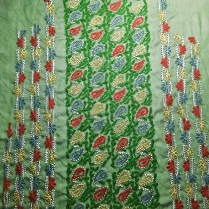 albaas | Shadow Chikankari on Soft Chiffon Shirt's Front and Sleeves with Dupatta Sprayed with Motifs - Unstitched 2PC Suit   | AKCSSD-36550-AVOCADO