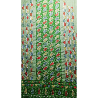 albaas | Shadow Chikankari on Soft Chiffon Shirt's Front and Sleeves with Dupatta Sprayed with Motifs - Unstitched 2PC Suit   | AKCSSD-36550-AVOCADO