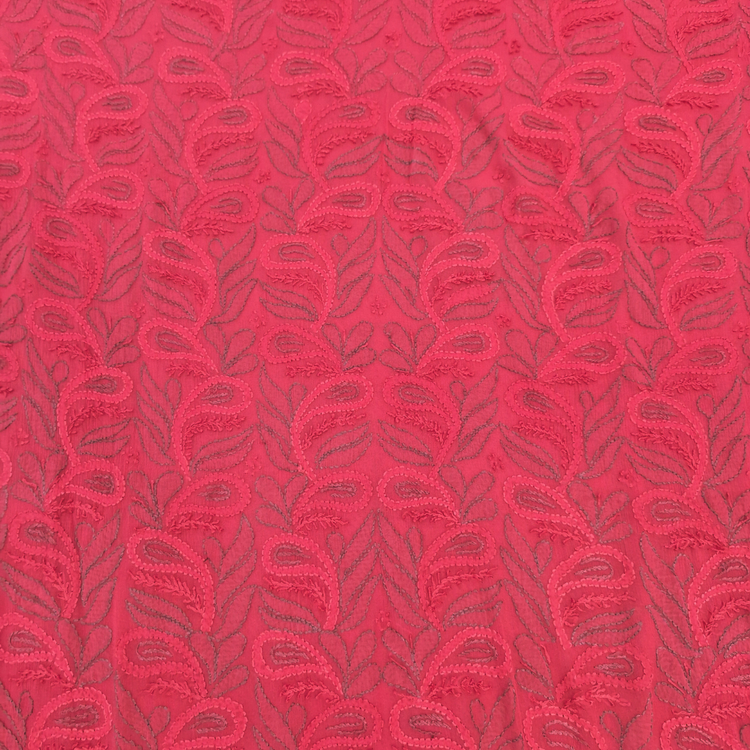 albaas | Shadow Chikankari on Soft Chiffon Shirt's Front and Sleeves with Dupatta Sprayed with Motifs - Unstitched 2PC Suit   | AKCSSD-36550-B-RED