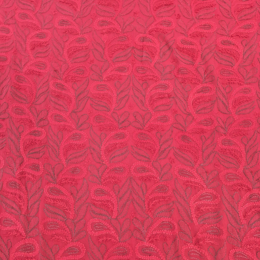 albaas | Shadow Chikankari on Soft Chiffon Shirt's Front and Sleeves with Dupatta Sprayed with Motifs - Unstitched 2PC Suit   | AKCSSD-36550-B-RED