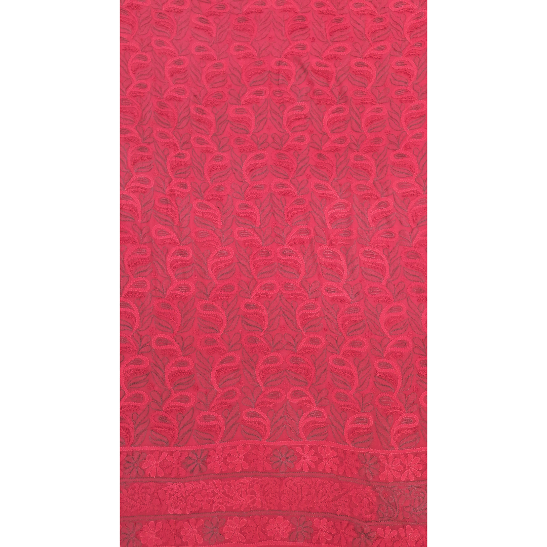 albaas | Shadow Chikankari on Soft Chiffon Shirt's Front and Sleeves with Dupatta Sprayed with Motifs - Unstitched 2PC Suit   | AKCSSD-36550-B-RED