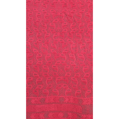 albaas | Shadow Chikankari on Soft Chiffon Shirt's Front and Sleeves with Dupatta Sprayed with Motifs - Unstitched 2PC Suit   | AKCSSD-36550-B-RED