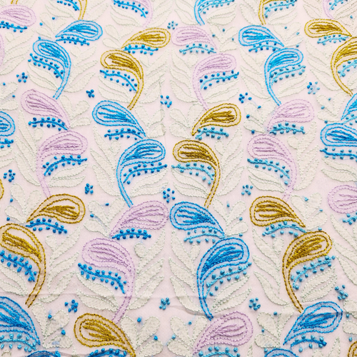 albaas | Shadow Chikankari on Soft Chiffon Shirt's Front and Sleeves with Dupatta Sprayed with Motifs - Unstitched 2PC Suit   | AKCSSD-36550-B-TURQUOISE-O-WHITE