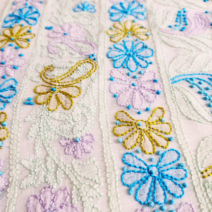 albaas | Shadow Chikankari on Soft Chiffon Shirt's Front and Sleeves with Dupatta Sprayed with Motifs - Unstitched 2PC Suit   | AKCSSD-36550-B-TURQUOISE-O-WHITE