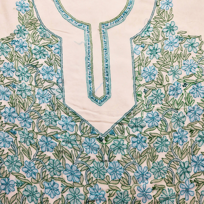 albaas | Shadow Chikankari on Soft Chiffon Shirt's Front and Sleeves with Dupatta Sprayed with Motifs - Unstitched 2PC Suit   | AKCSSD-36550-D-BLUE GREEN