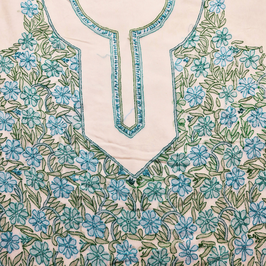 albaas | Shadow Chikankari on Soft Chiffon Shirt's Front and Sleeves with Dupatta Sprayed with Motifs - Unstitched 2PC Suit   | AKCSSD-36550-D-BLUE GREEN